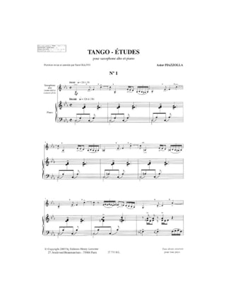 Tango études - Astor Piazzolla - Partition - Saxophone