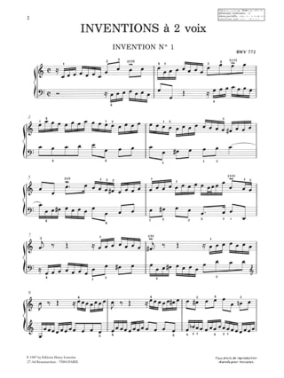 Inventions 2 et 3 Voix - BACH - Partition - Piano