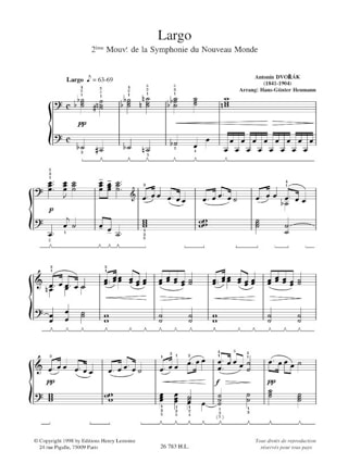 Largo de la Symphonie Du Nouveau Monde - DVORAK - Partition - Piano