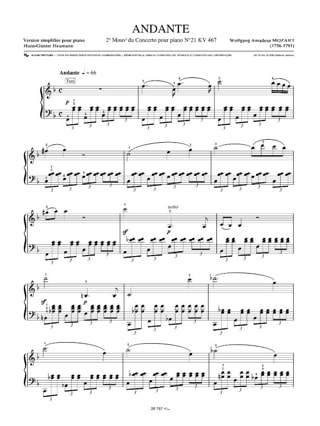 Andante du Concerto N° 21 KV 467 - MOZART - Partition - Piano