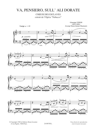 Choeur des Esclaves. Nabucco - VERDI - Partition - Piano