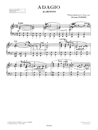 Adagio - ALBINONI - Partition - Piano