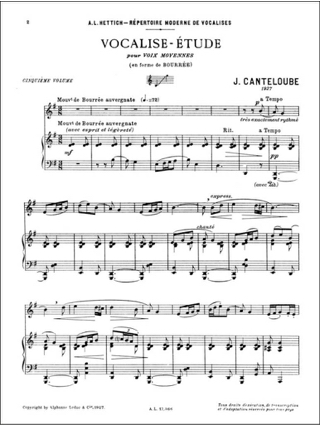 Vocalise Etude - CANTELOUBE - Partition - Pédagogie