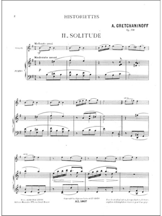 Solitude Historiette op. 118 n° 2 - Alexandre Gretchaninov - Partition