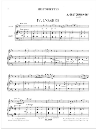 L'ombre Historiette op. 118 n° 4 - Alexandre Gretchaninov - Partition