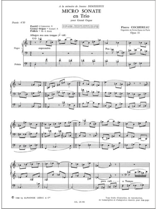 Micro Sonate en trio Op. 11 - Pierre Cochereau - Partition - Orgue