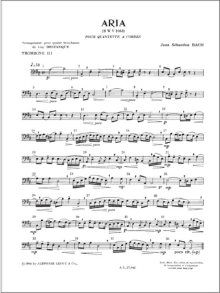 Aria Bwv 1068 - BACH - Partition - Trombone