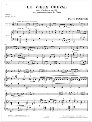 Le vieux cheval - Pierre Degenne - Partition - Clarinette