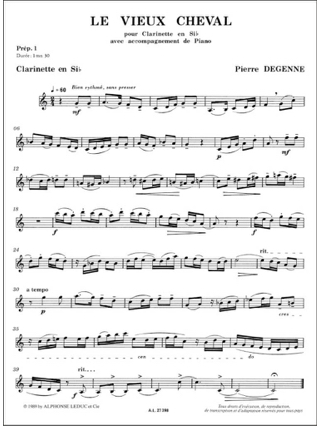 Le vieux cheval - Pierre Degenne - Partition - Clarinette