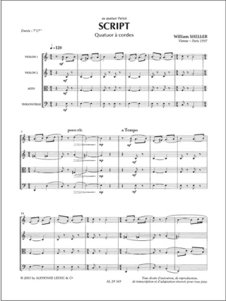 Script - Conducteur + Parties - William Sheller - Partition - Quatuors