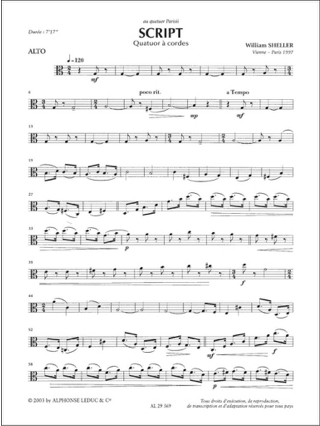 Script - Conducteur + Parties - William Sheller - Partition - Quatuors