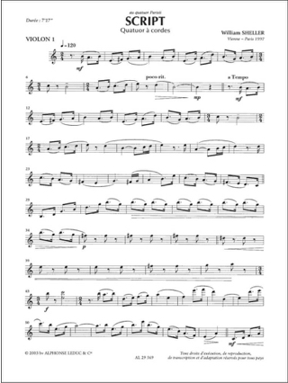 Script - Conducteur + Parties - William Sheller - Partition - Quatuors