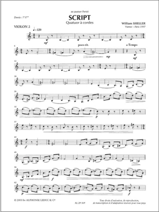 Script - Conducteur + Parties - William Sheller - Partition - Quatuors