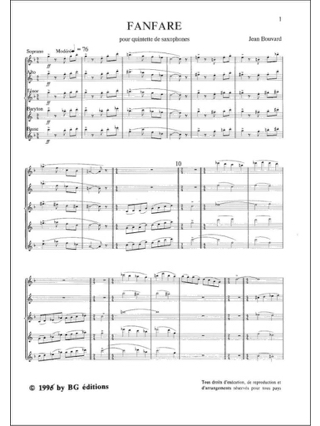 Fanfare - Quintette de Saxophones - Jean Bouvard - Partition