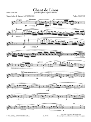 Chant de Linos - André Jolivet - Partition - Saxophone