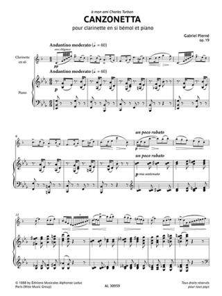 Canzonetta op. 19 - Clarinette - PIERNE - Partition - Clarinette