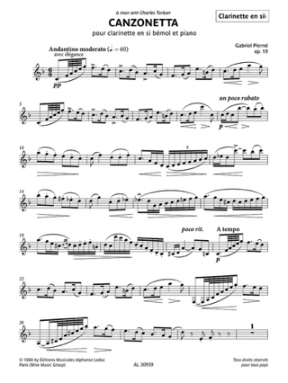 Canzonetta op. 19 - Clarinette - PIERNE - Partition - Clarinette