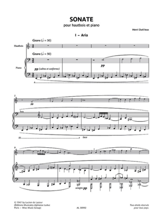 Sonate - Hautbois - DUTILLEUX - Partition - Hautbois