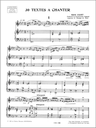 30 Textes à chanter - Degré Moyen - Edith Lejet