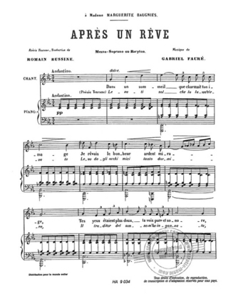 Après un Rêve - Voix Moyenne - FAURÉ - Partition - Mélodies