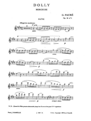 Dolly, Berceuse op. 56 n° 1 - Violon ou Cello ou Flûte - FAURÉ