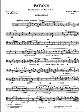 Pavane, op. 50 - FAURÉ - Partition - Violoncelle
