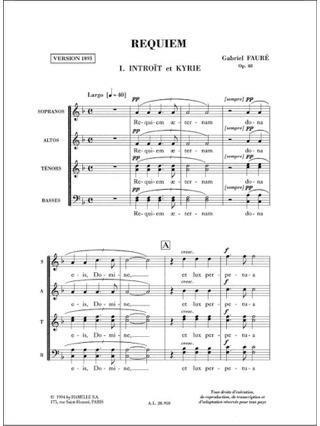 Requiem - Version 1893 - Choeur seul - FAURÉ - Partition - Chœur