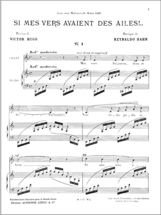 Si Mes Vers Avaient Des Ailes - Reynaldo Hahn - Partition - Mélodies