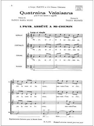 Quatrains Valaisans - MILHAUD - Partition - Chœur