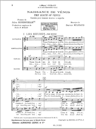 La Naissance de Vénus - MILHAUD - Partition - Chœur