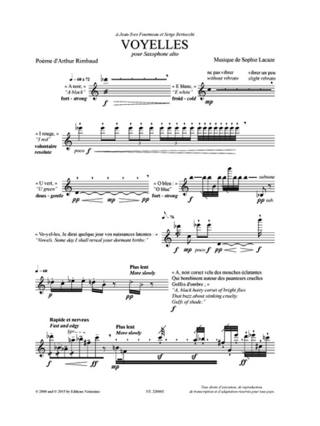 Voyelles sur un poème d'Arthur Rimbaud - Sophie Lacaze - Partition