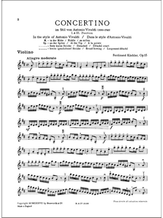 Concertino en RÉ opus 15 - Ferdinand Küchler - Partition - Violon