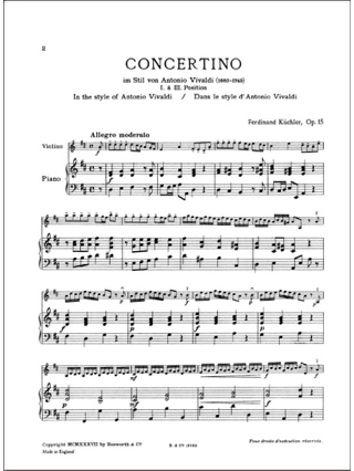 Concertino en RÉ opus 15 - Ferdinand Küchler - Partition - Violon