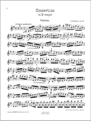 Concertino op. 24 en Sol Majeur - Oskar Rieding - Partition - Violon