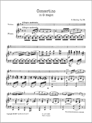 Concertino op. 24 en Sol Majeur - Oskar Rieding - Partition - Violon