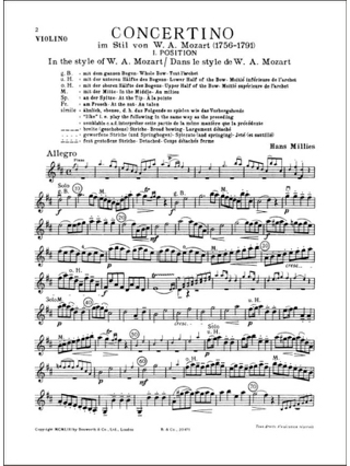Concertino en ré dans le style de Mozart - Hans Millies - Partition