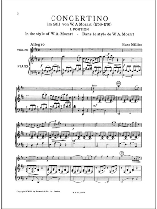 Concertino en ré dans le style de Mozart - Hans Millies - Partition