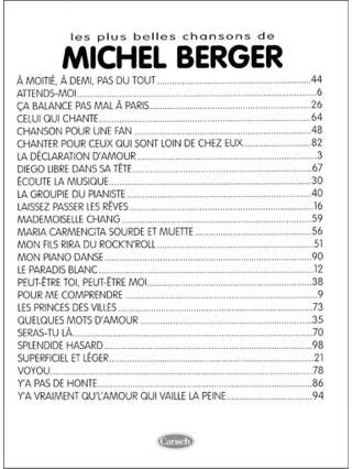 Les Plus Belles Chansons - Michel Berger - Partition