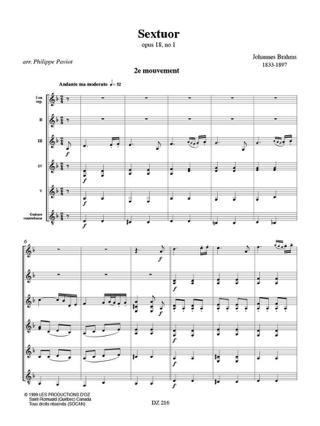 Sextuor, opus 18, no 1 (2e mouv.) - BRAHMS - Partition