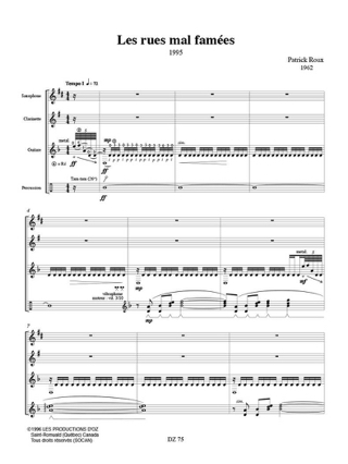 Les Rues Mal Famées - Quatuor - Patrick Roux - Partition