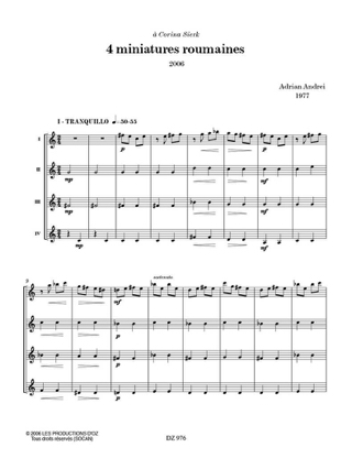 Musique Facile pour 4 Guitares : Roumanie - Traditionnel - Partition