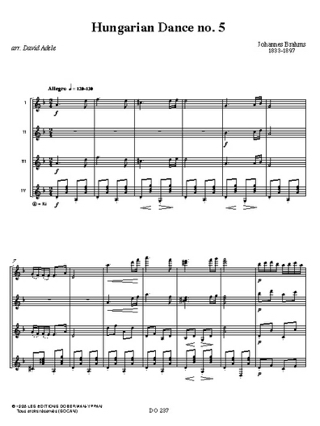 Hungarian Dance N° 5 - 4 Guitares - BRAHMS - Partition - Guitare