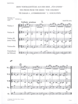 10 pieces from For Children - String orch. - BARTOK - Partition