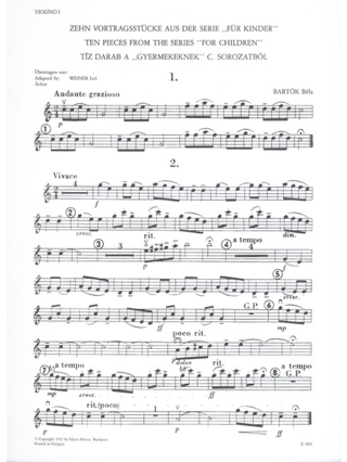 10 pieces from For Children - String orch. - BARTOK - Partition