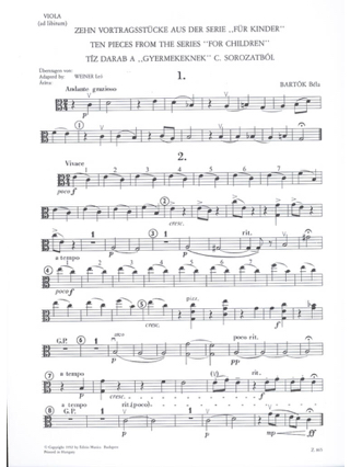 10 pieces from For Children - String orch. - BARTOK - Partition