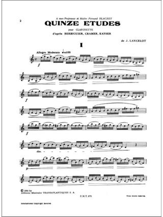 15 Etudes - Clarinette - Jacques Lancelot - Partition - Clarinette