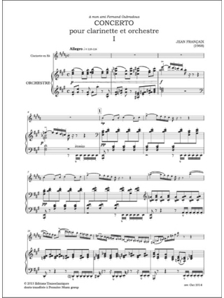 Concerto - Clarinette - FRANÇAIX - Partition - Clarinette