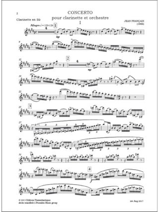 Concerto - Clarinette - FRANÇAIX - Partition - Clarinette