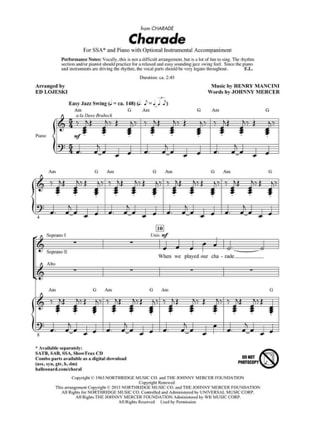 Charade - Choeur SSA - Henry Mancini & Johnny Mercer - Partition