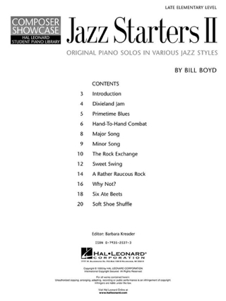 Jazz Starters Vol. 2 Piano (Early Elementary) - Boyd Bill - Partition